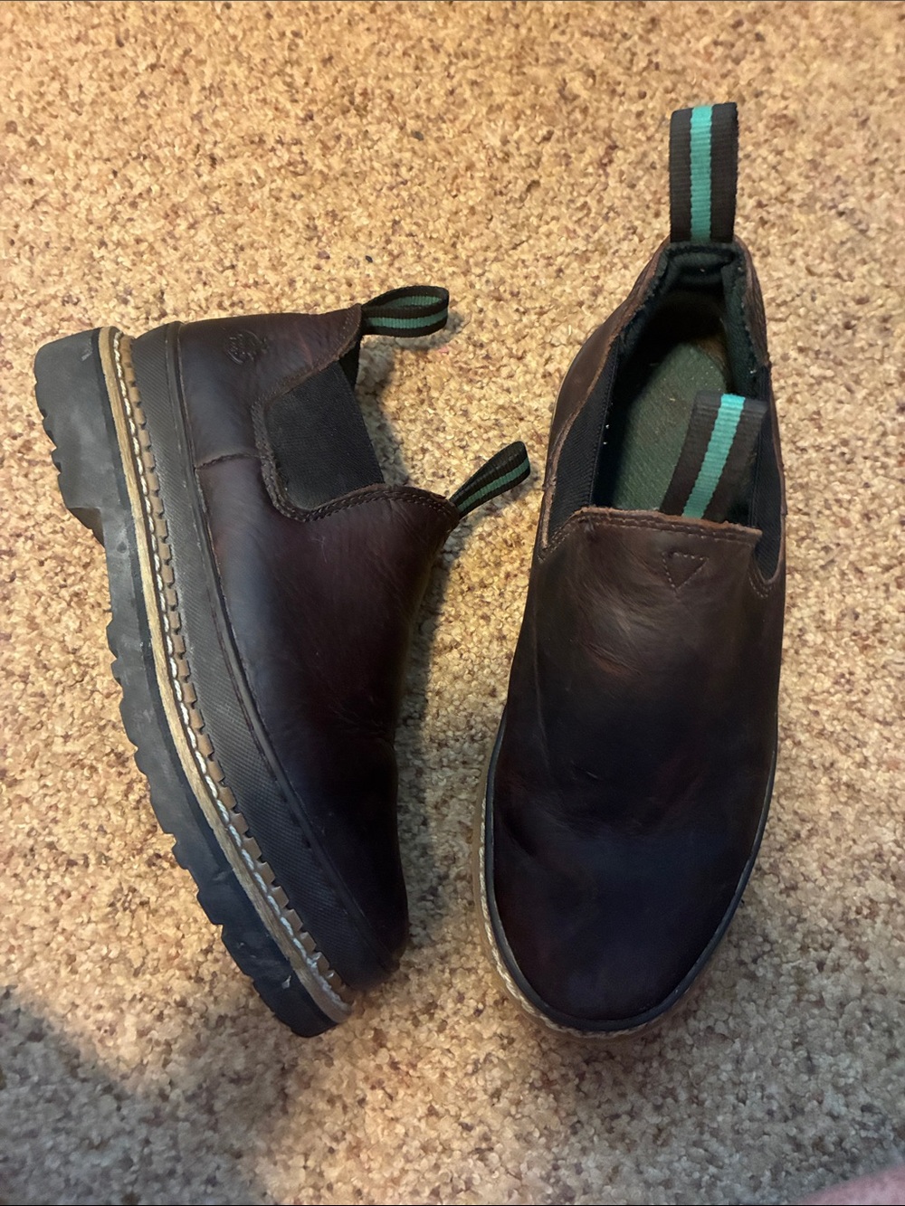 Georgia Boot Brown Leather Ankle Boots with Green Pull Tabs